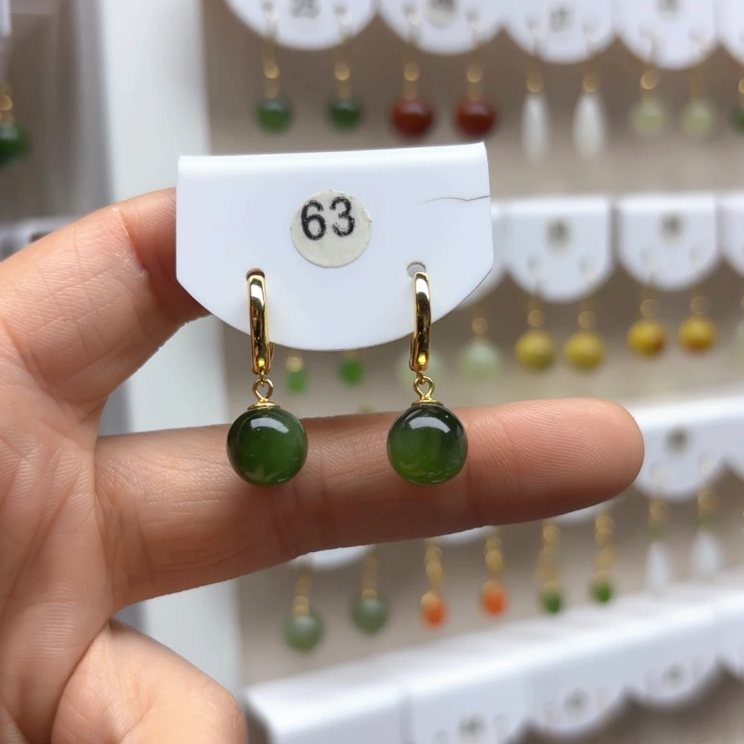 和田玉耳饰银S925镶嵌