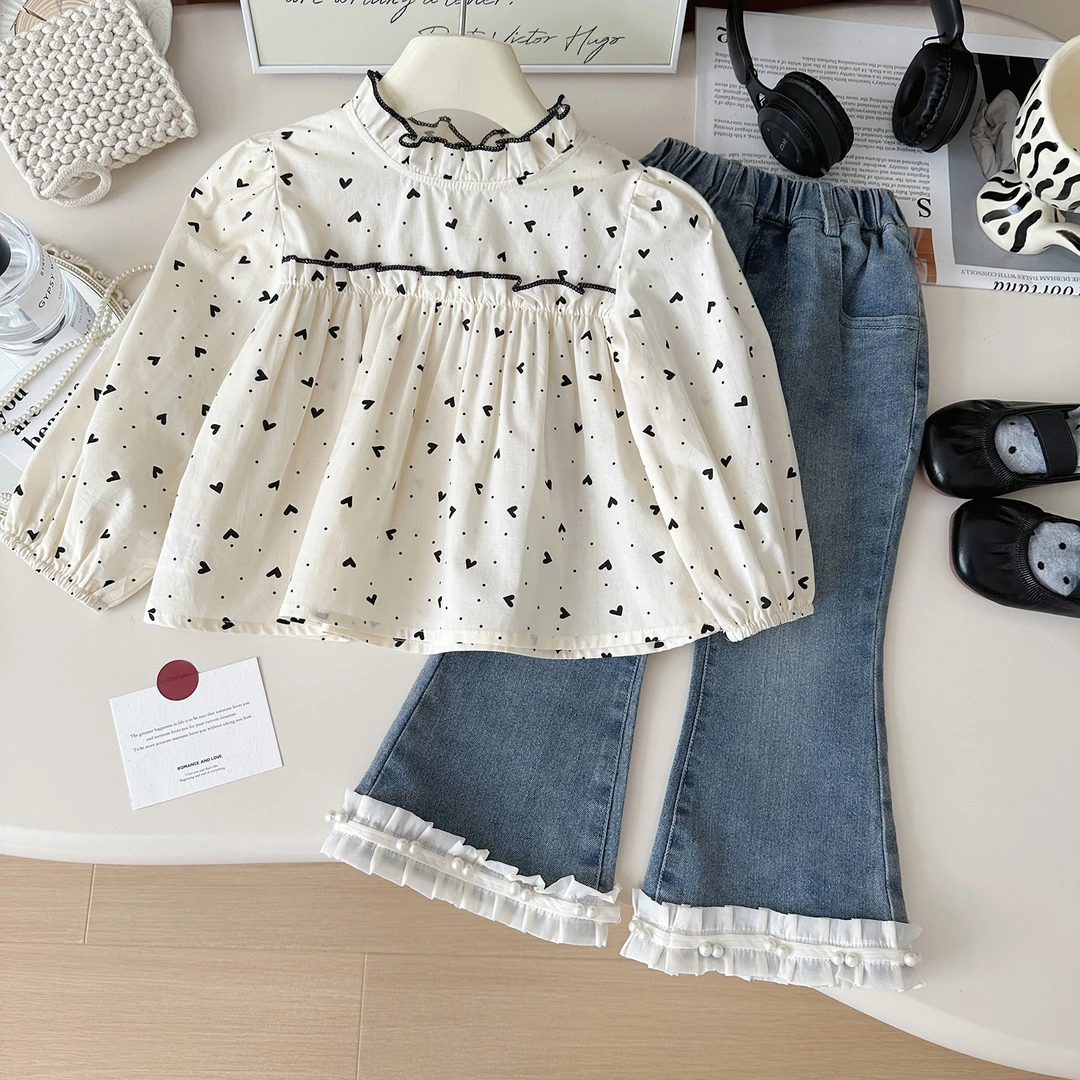 【遇见】春款女童套装微喇牛仔裤女宝百搭浅色上衣休闲裤子Q67369