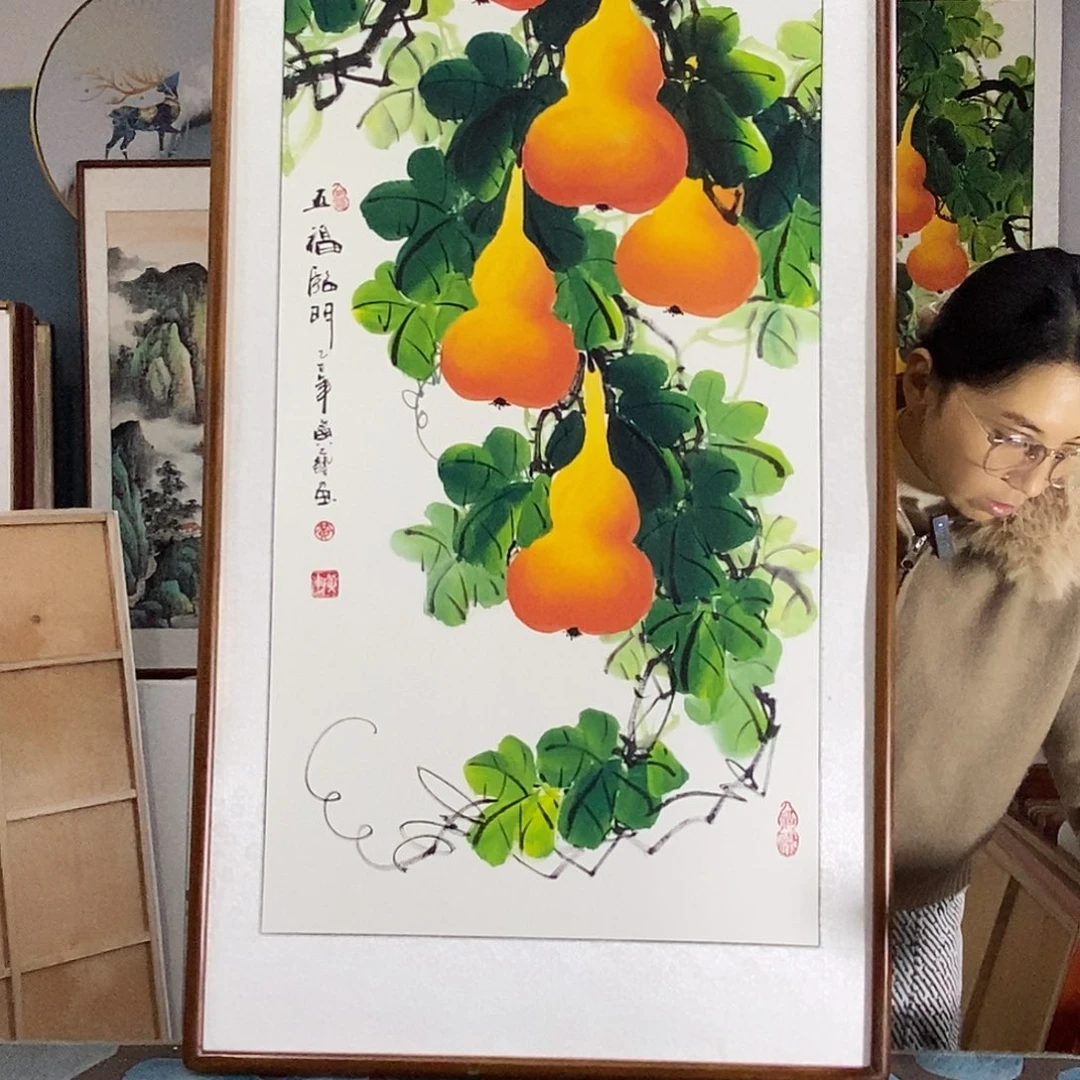国画手写手绘带框包邮国画作品62✖️122