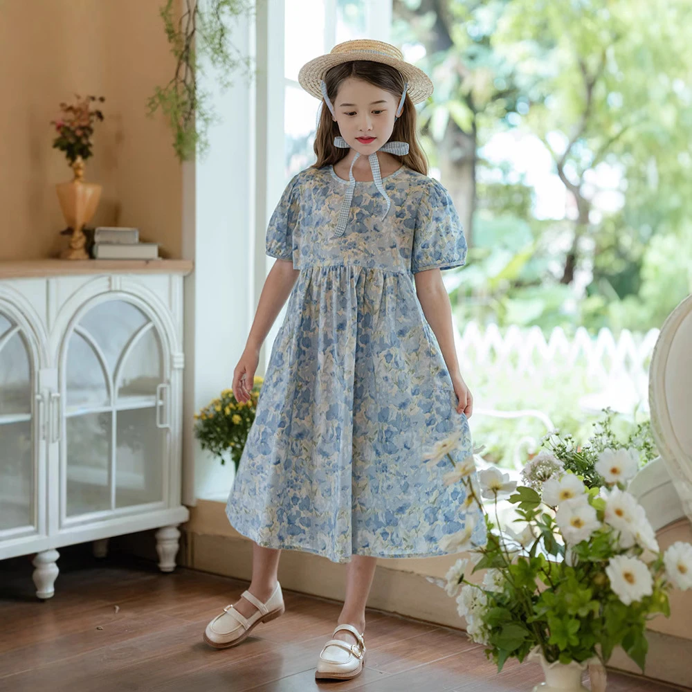 女童夏装连衣裙2025新款洋气儿童裙子夏季小女孩碎花泡泡袖公主裙