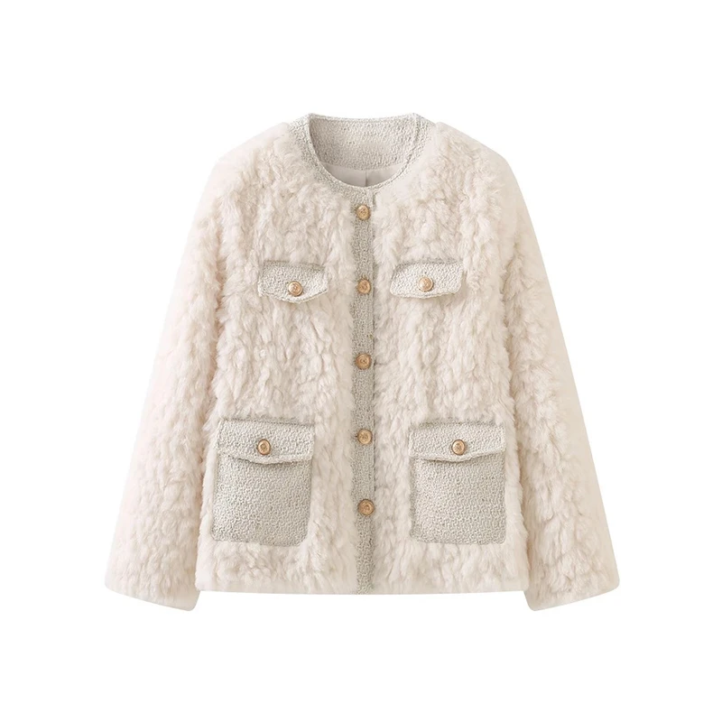 小香风气质高级仿羊羔毛外套女复古韩版时尚加厚棉衣棉服