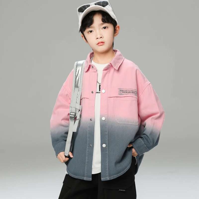 男童春秋款衬衫2025新款拼色翻领外套中大儿童潮【TQ】A5018