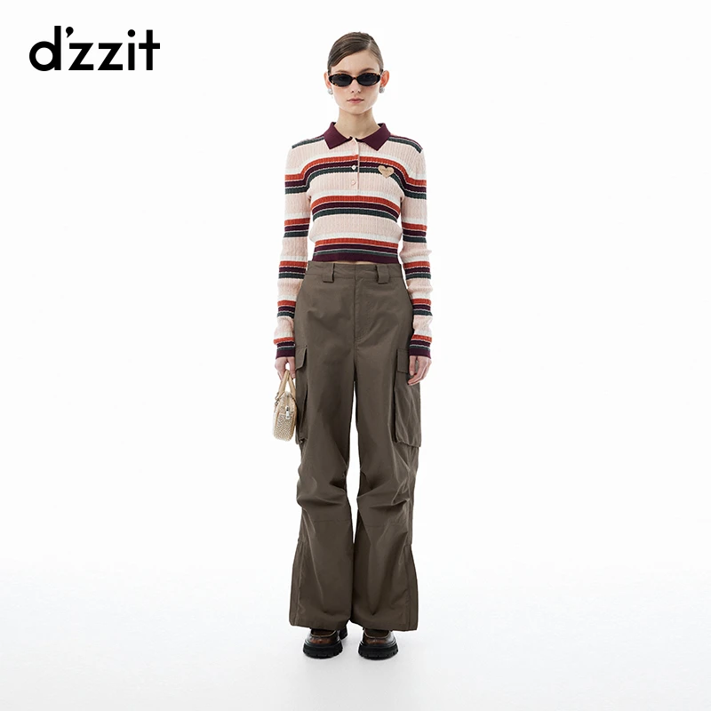 378【专属】dzzit地素休闲裤春秋美拉德裤脚拉链开叉阔腿工装裤女