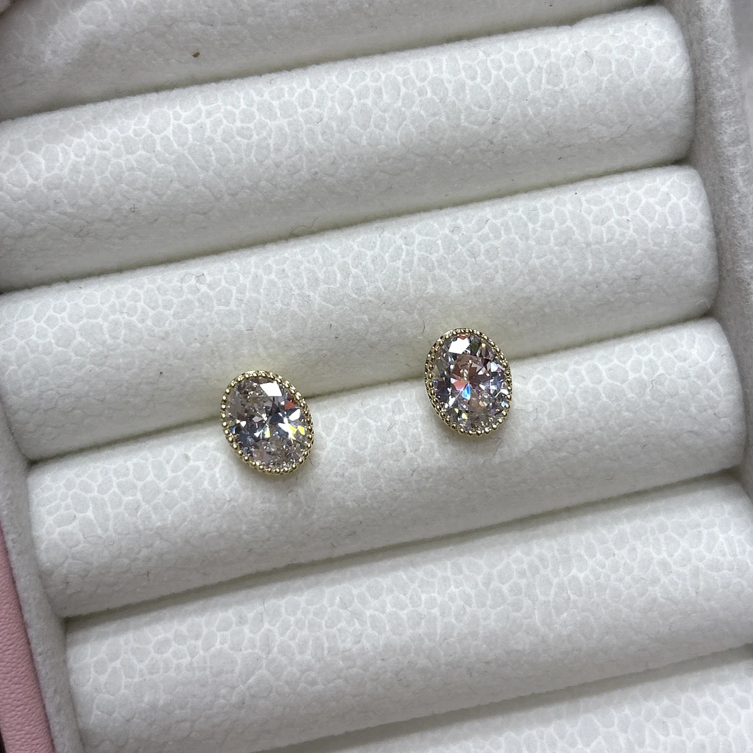 铜合金耳饰 15334 椭圆形蛋面耳钉 金色底