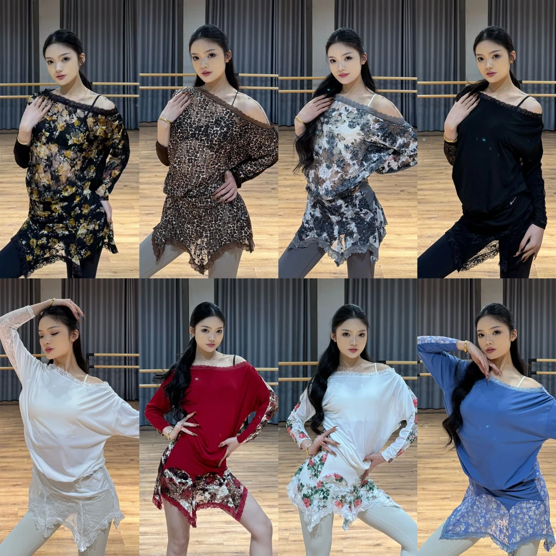 鲸艺舞服J153蕾丝教师大衫长袖均码拉丁专业练功教课舞服成人8色