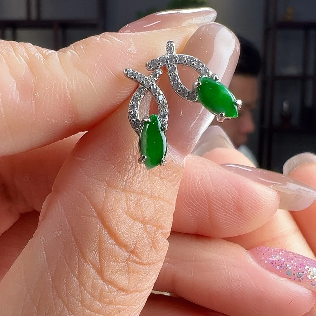 翡翠银S925镶嵌耳饰耳环14