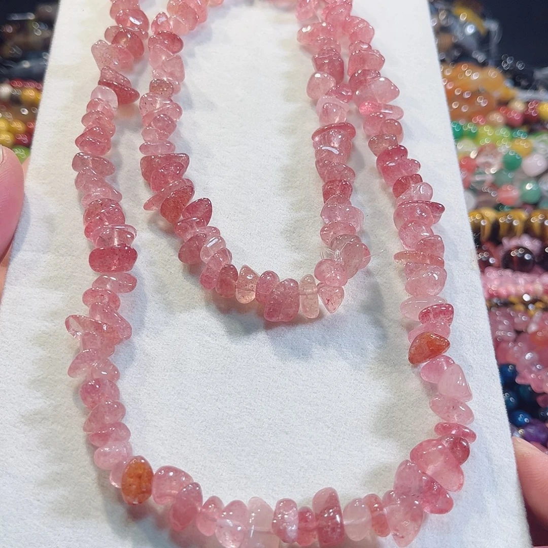 玛瑙/玉髓合金珠宝半成品粉草莓晶一条4圈85cm