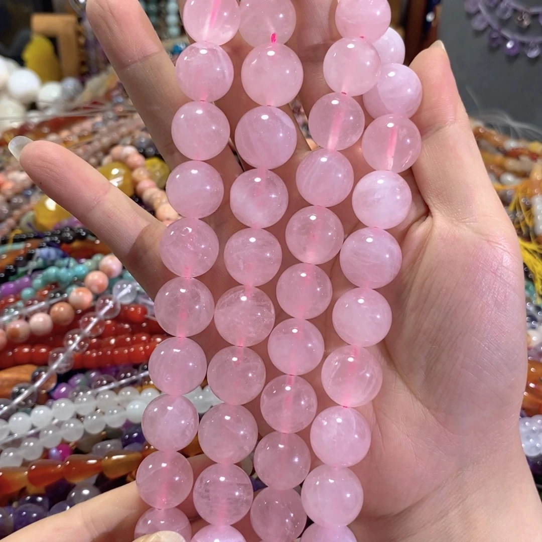 未镶嵌玛瑙/玉髓珠宝半成品粉晶一条卡15mm