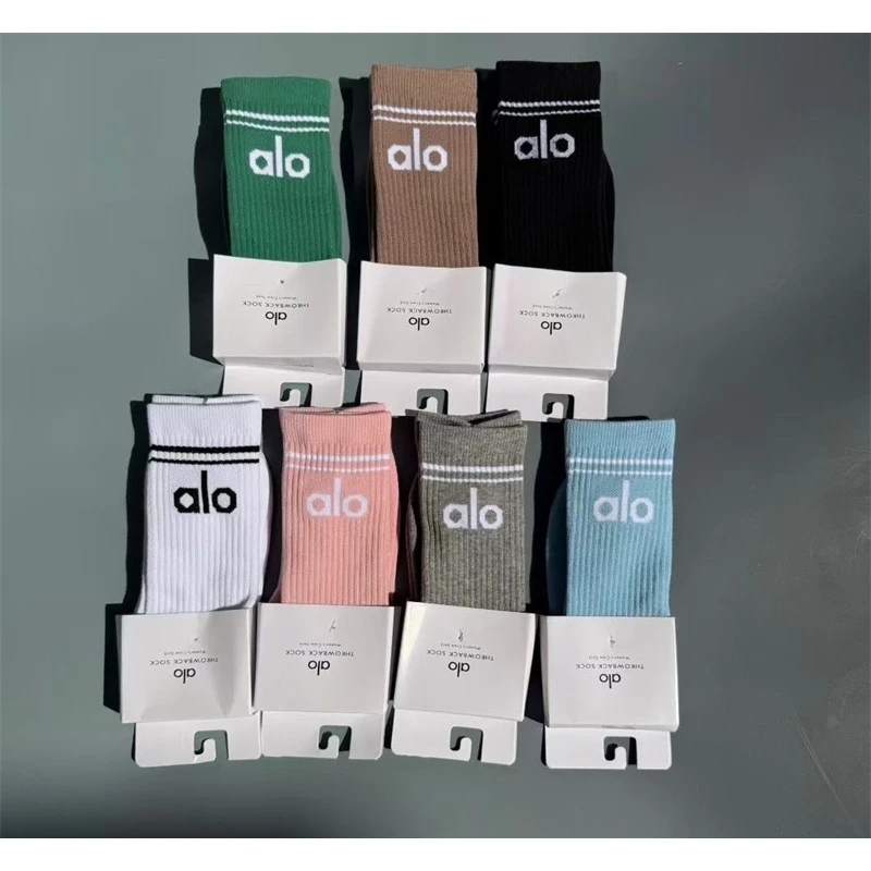 alo袜子高筒字母棉袜秋冬款毛巾底运动袜户外时尚百搭情侣袜潮袜