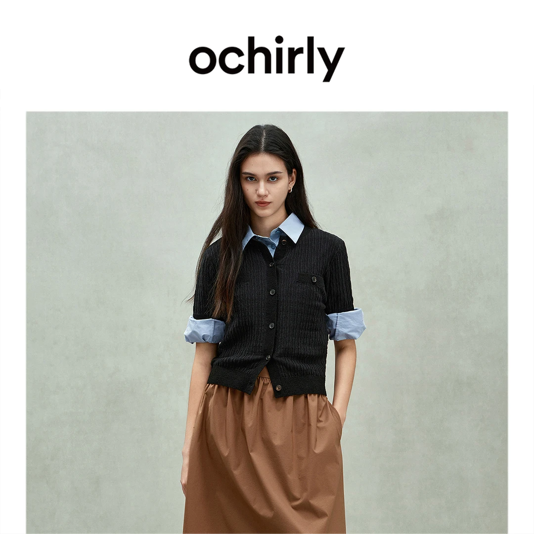 ochirly欧时力 肌理感小香风短袖针织外套女开衫上衣25夏季新款