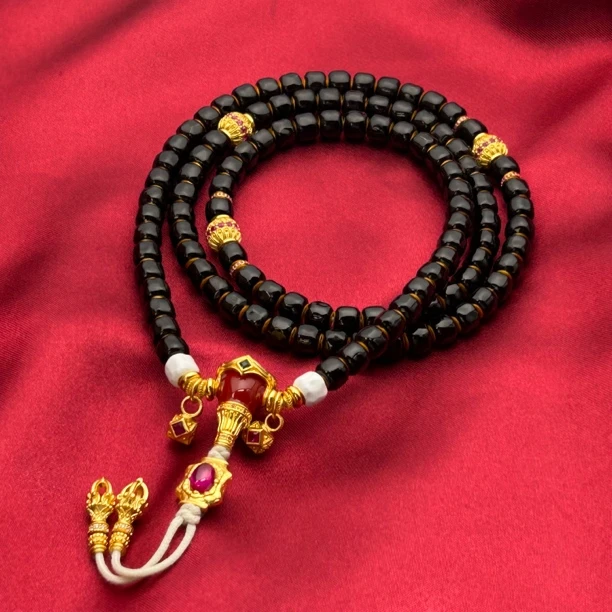 刘爷专属 深圳水贝足金卡7珐琅彩黑色无相108珠串镶嵌