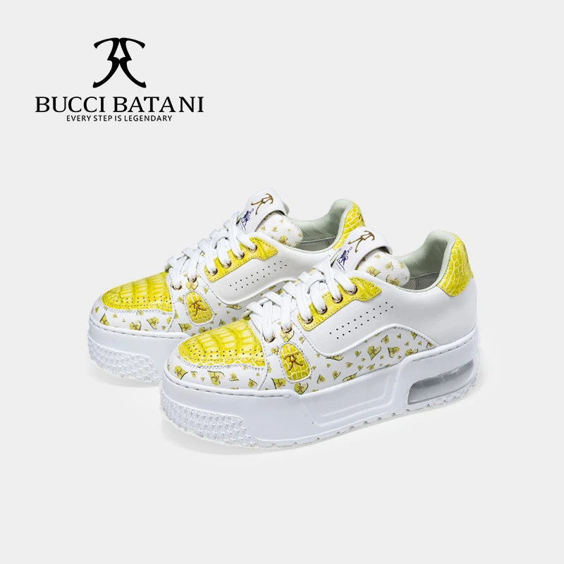 Scabal世家宝TAORMINA女鞋鳄鱼皮手工休闲鞋鞋厚底增高板鞋柠檬黄