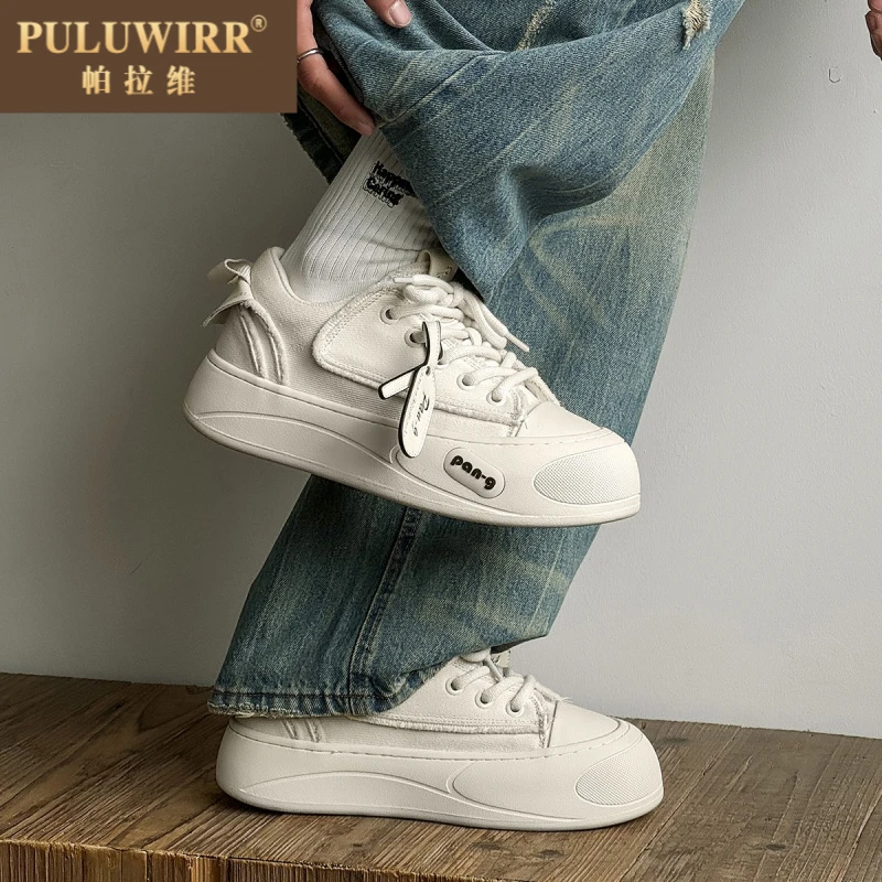 明星款厚底帆布鞋男女情侣板鞋2025新款面包鞋潮流包包鞋子小白鞋