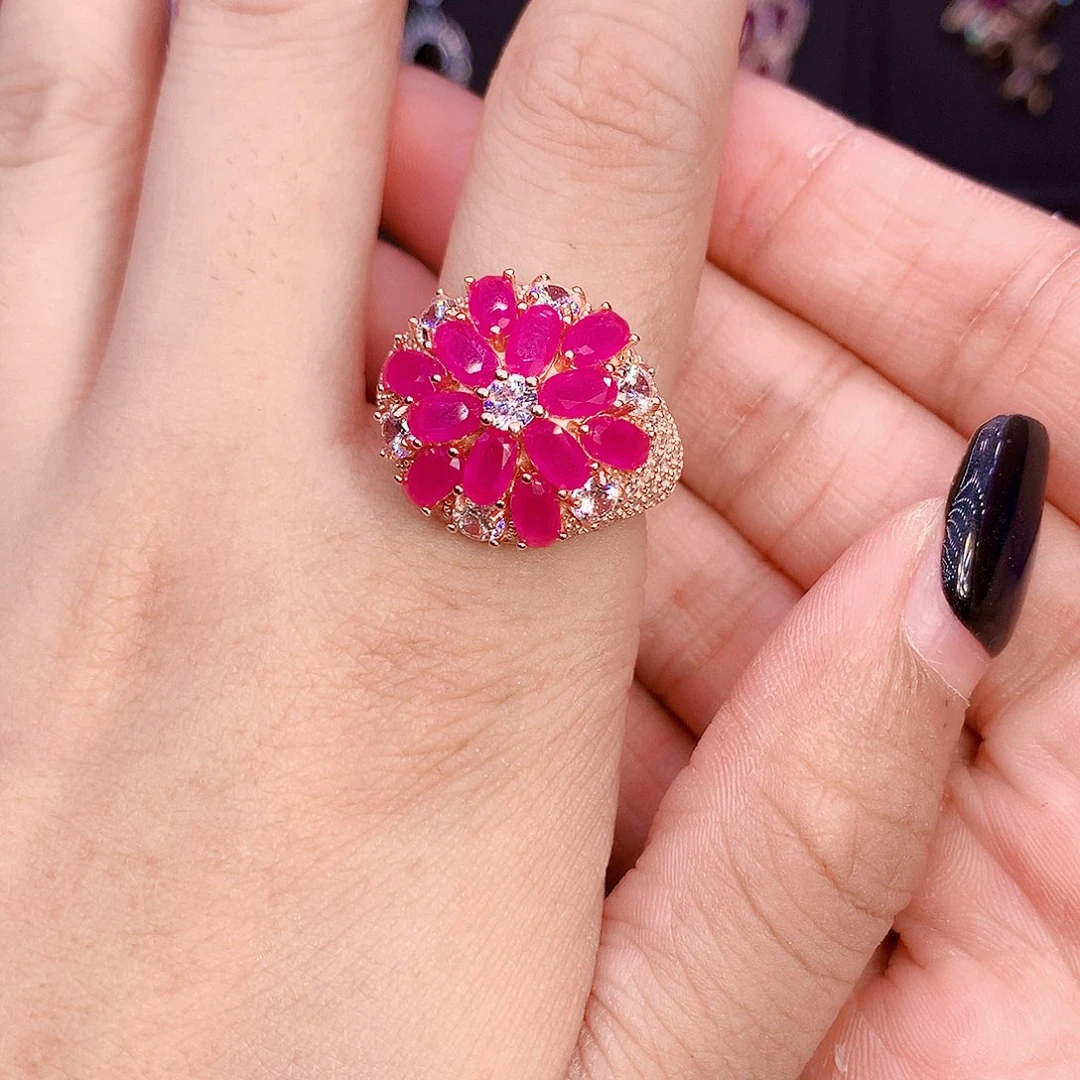 红宝石戒指银S925镶嵌