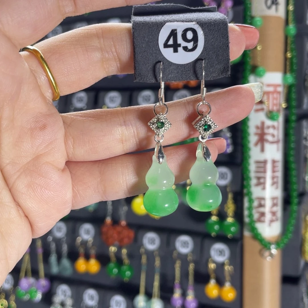 银S925镶嵌翡翠耳饰49