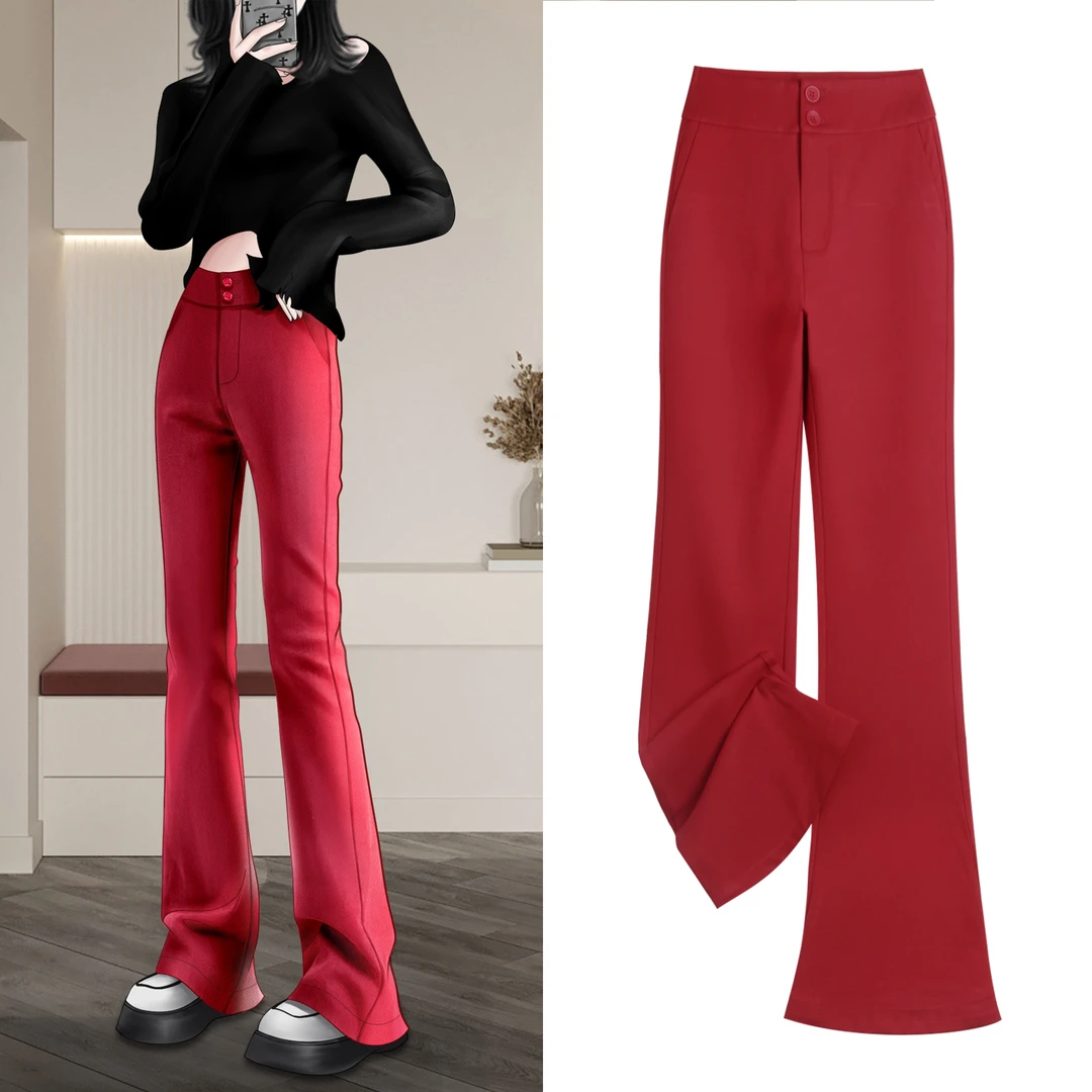 西装微喇裤子女2025新款爆款高腰马蹄裤修身显瘦高级感直筒喇叭裤