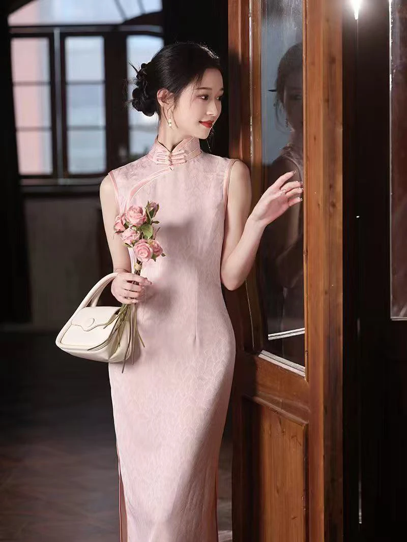 045 年轻款无袖气质长款旗袍