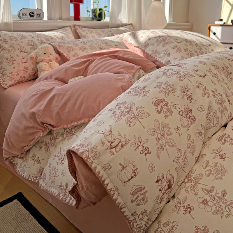 100%全棉磨毛床上四件套加厚纯棉简约冬季床单被套三件套床品单人