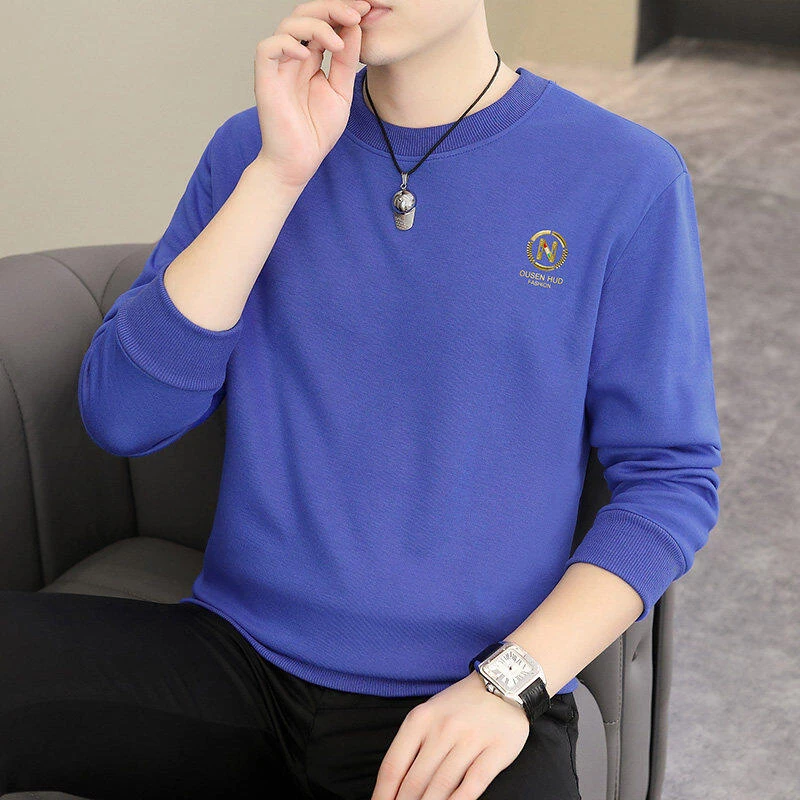 2025春季欧版重工烫钻印花长袖卫衣男士圆领潮牌T恤打底衫潮H310