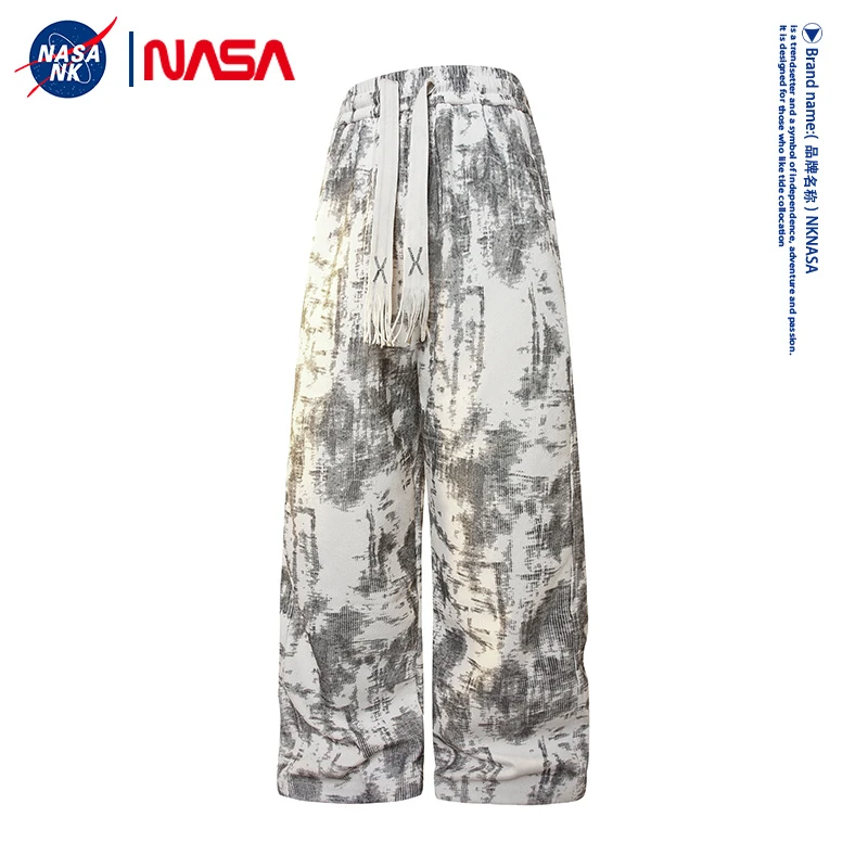 NASA联名美式扎染卫裤男款秋冬季潮牌宽古直筒裤子休闲运动裤长裤