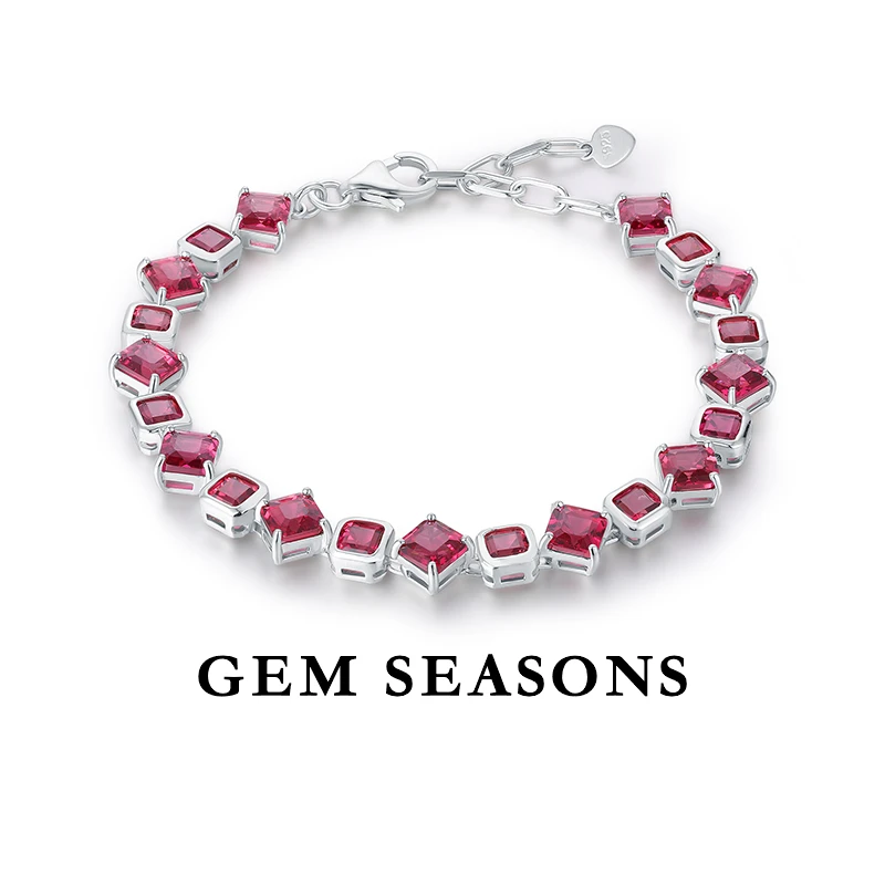 GEM SEASONS天然镁铝石榴石手链 方糖切割简约轻奢气质红色手链女
