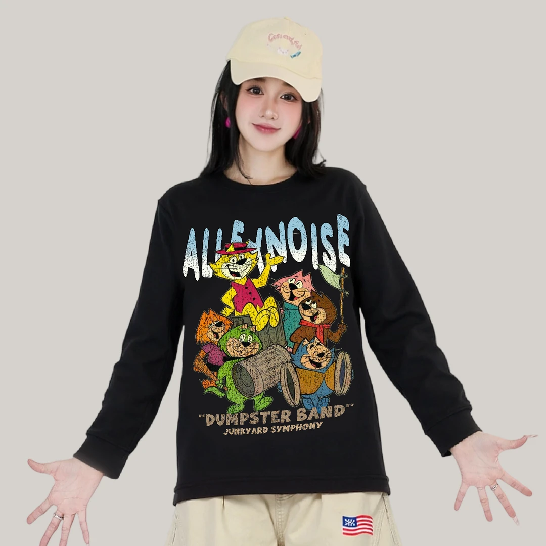 原创动物派对长袖休闲初秋长袖T恤纯棉男女情侣百搭宽松