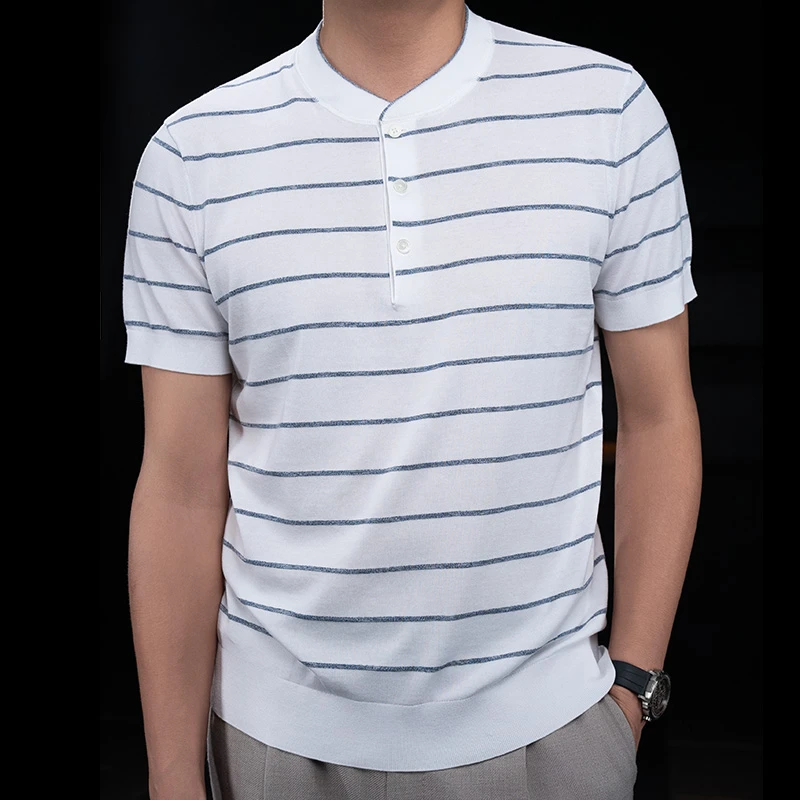 3% Three percent 男士休闲【短袖】亨利领针织衫