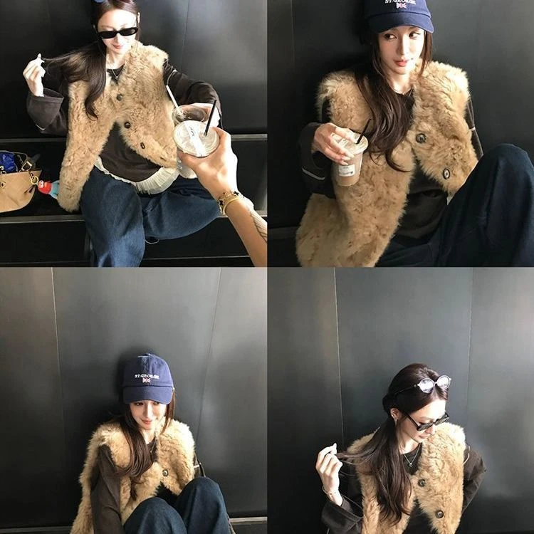 “欧尼马甲”仿托斯卡纳羊毛皮草坎肩外套秋冬百搭皮毛一体马甲女