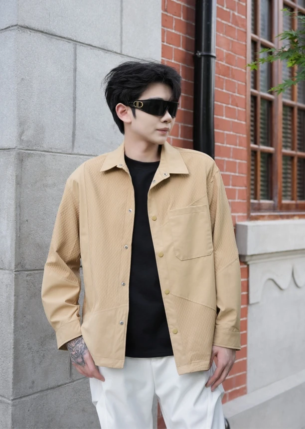 25年佰嘉铭独家设计师款拼接设计衬衫外套百搭时尚夹克外套002
