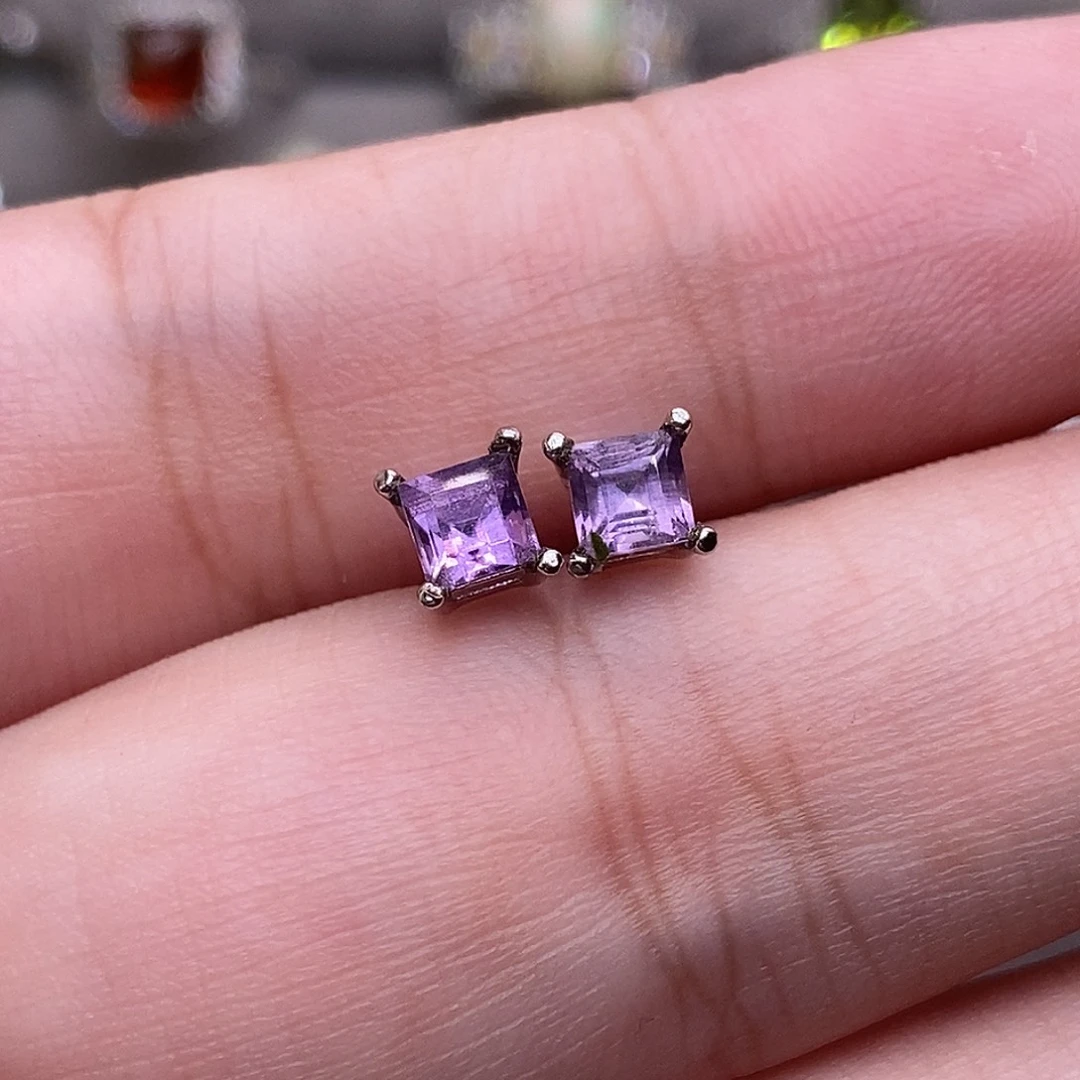 耳饰银S925镶嵌紫晶