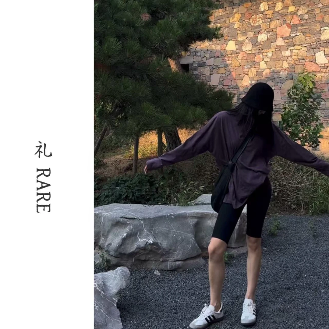 【汐悦】「圆领下摆开衩长袖」圆领百搭基础打底叠穿长袖QS071