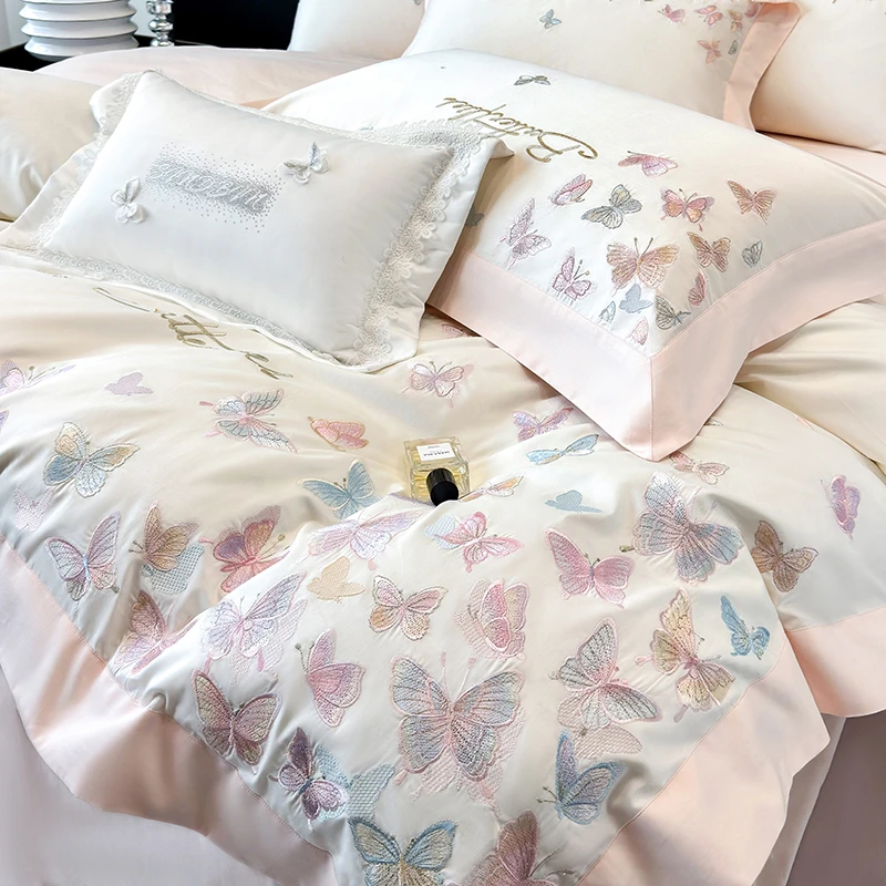 轻奢A类母婴级长绒棉四件套全棉纯棉刺绣被套床单高级感床上用品