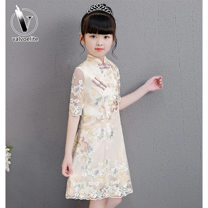 VALVOELITE女童旗袍连衣裙子2025新款洋气中国风夏季唐装裙子薄款