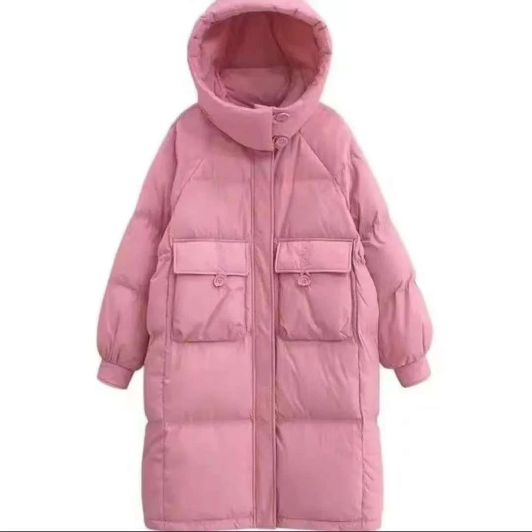 【现货】羽绒女中长款2024冬季新款韩版半粒扣连帽收腰加厚#1565