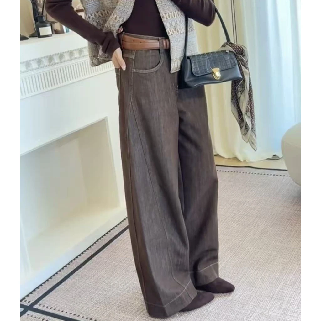 宝丫轻奢 T女式高腰拼接提花休闲牛仔裤Z421