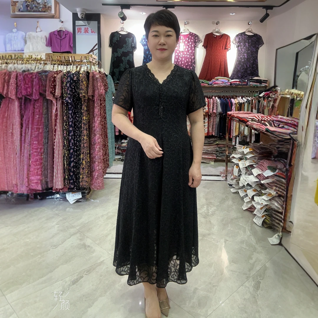 【燕珍时装】2025夏季新款673066时尚V领气质修身优雅提花连衣裙