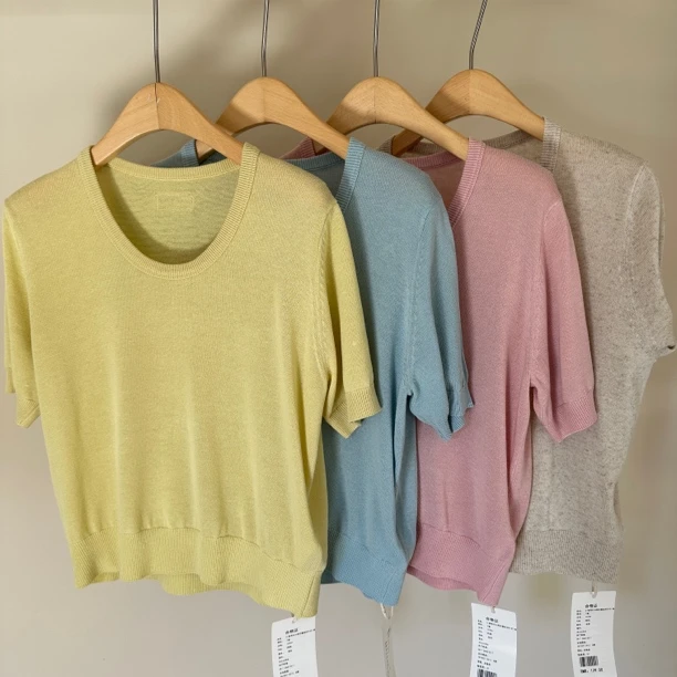 00356卷耳8236领后蕾丝标针织T恤