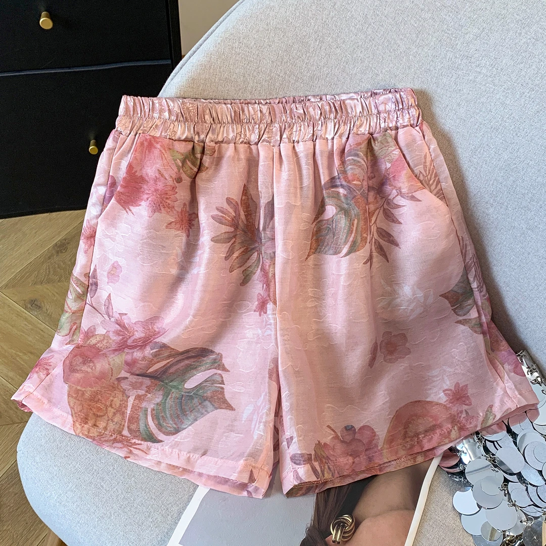 中国风休闲夏季刺绣短裤女薄款2025新款高腰宽松松紧腰热裤