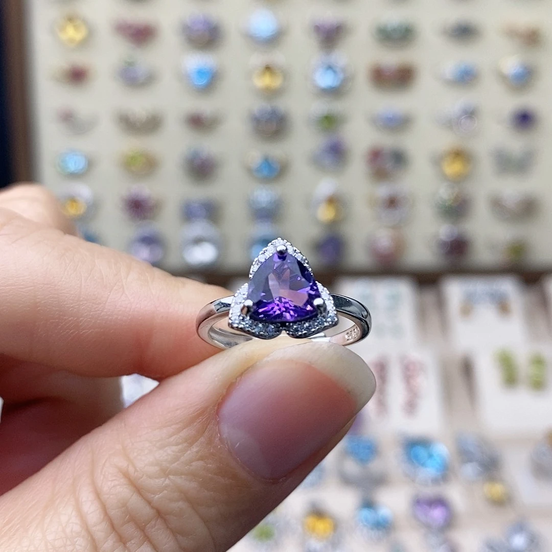 紫晶戒指银S925镶嵌需要证书备注