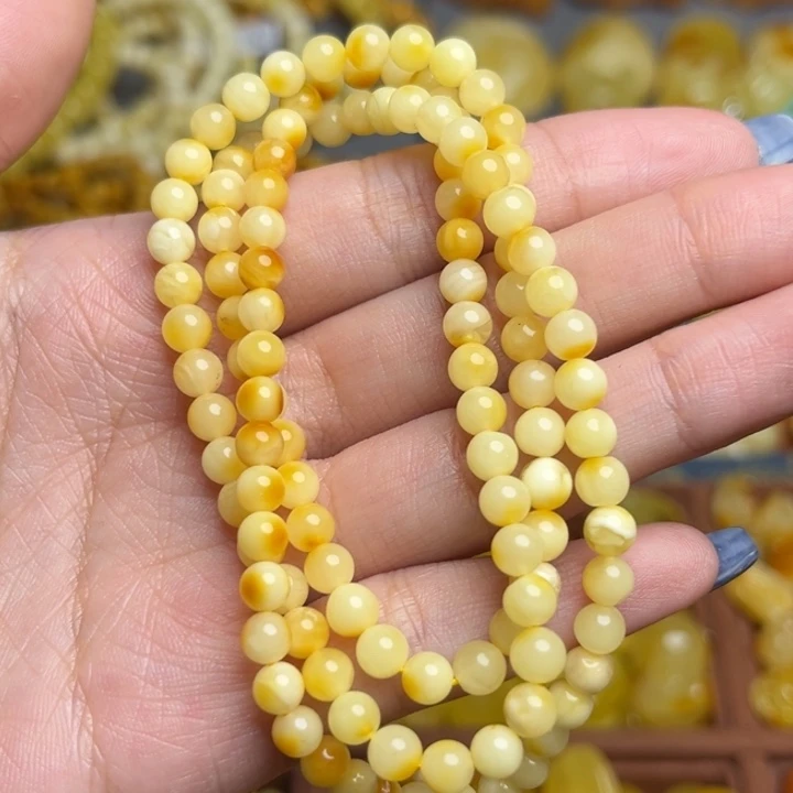 蜜蜡未镶嵌裸石-099微瑕放漏满蜡俏色多圈项链卡4+