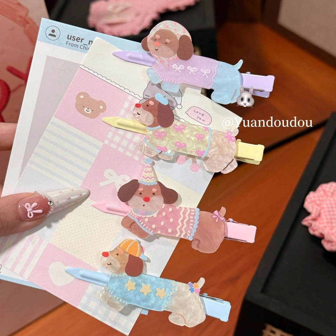 可爱腊肠小狗发夹彩色大号化妆夹发卡碎发刘海夹侧边夹洗脸鸭嘴夹