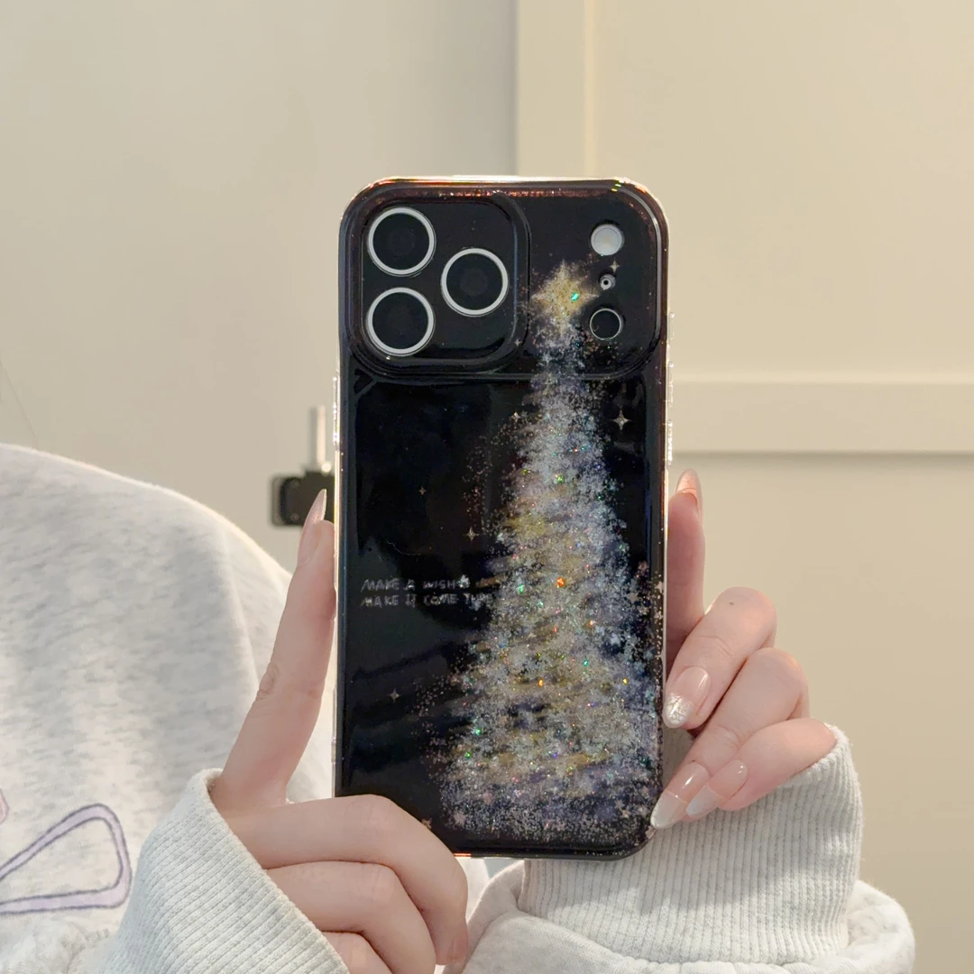 【包相机键】黑闪圣诞树适用iPhone17promax苹果16/15/14手机壳卡通