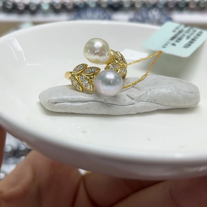 银S925镶嵌戒指海水珍珠8-9mm9号