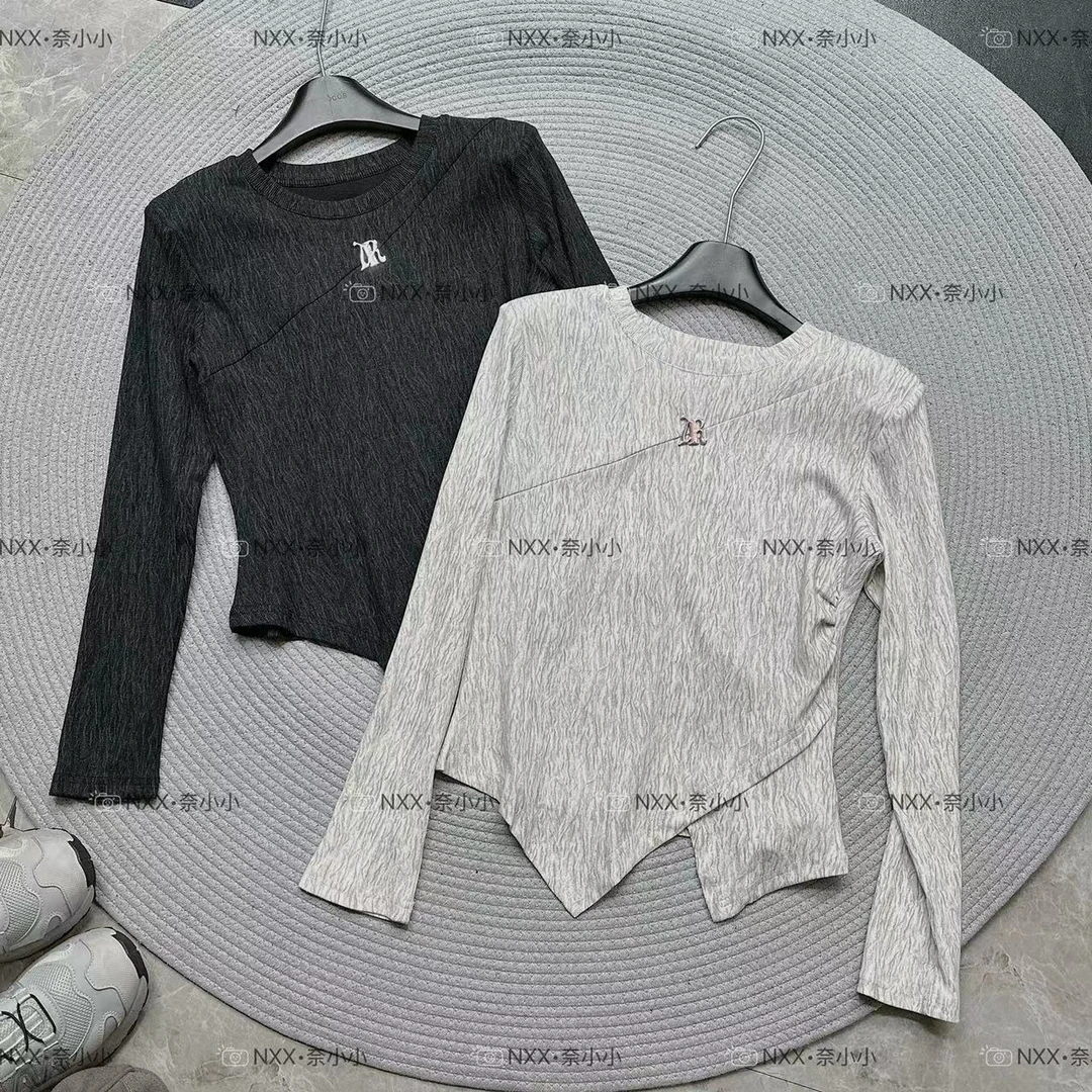 NXX 秋冬季新款韩版圆领不规则美式时尚晕染修身长袖打底衫女
