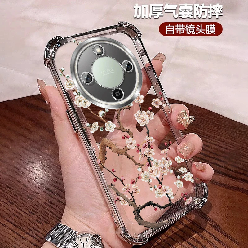 公主风梅花适用荣耀X70手机壳四角防摔软壳x70软硅胶带镜头膜女士