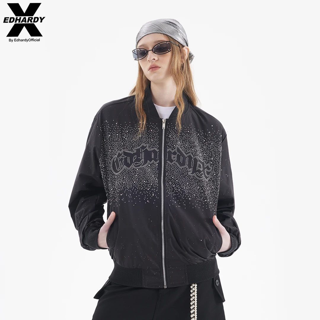EDHARDY X满天星烫钻棒球领夹克edx潮牌宽松百搭情侣X1C1FA051025