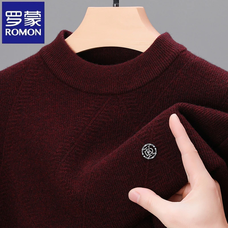 罗蒙秋冬季加厚保暖打底衫男士纯色半高领毛衣时尚休闲透气针织衫