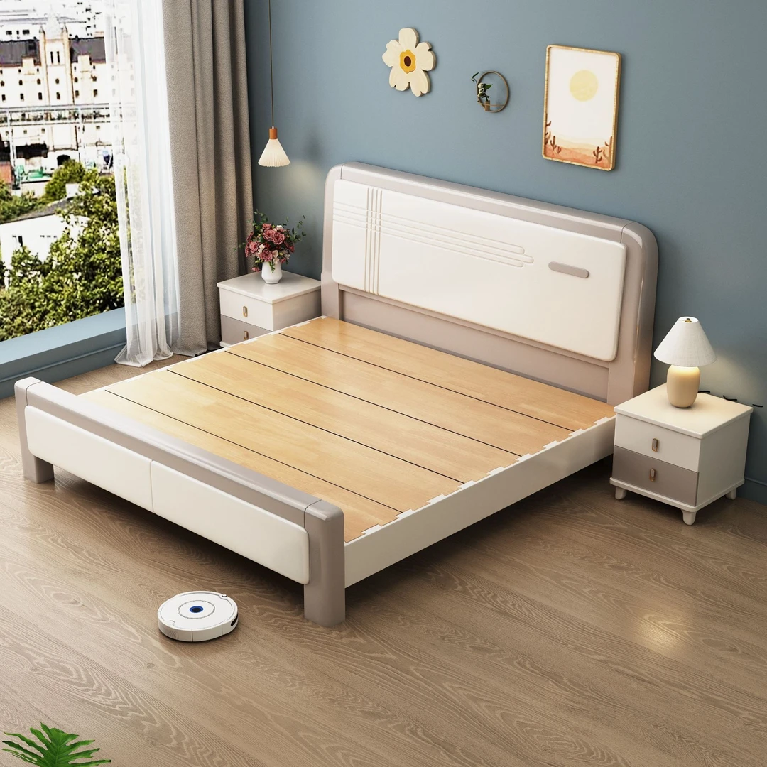 实木床现代简约家用主卧室大床北欧单双人出租房民宿1801香槟榫卯