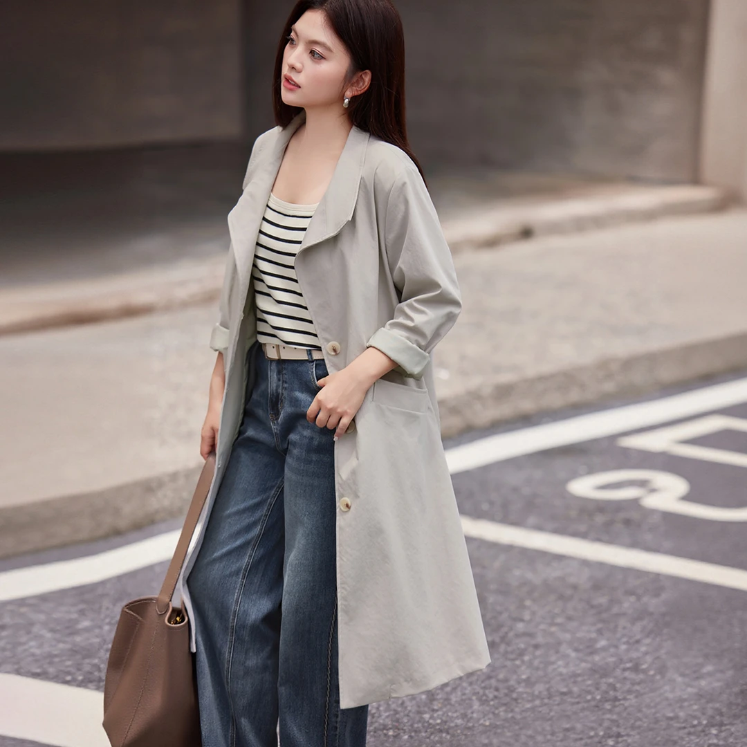 【现货摩登高智感翻领显瘦高挑风衣】MsShe大码女装2025秋A2508008