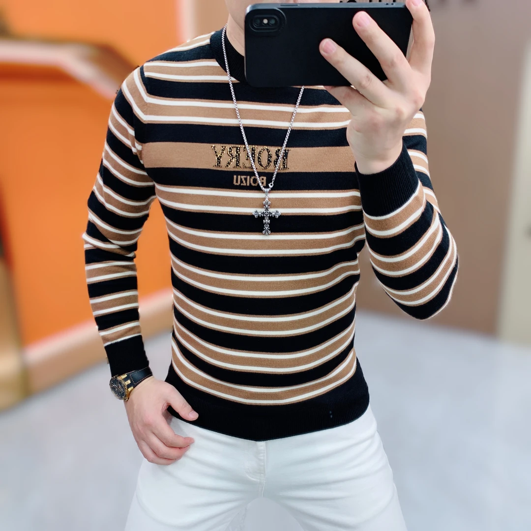阿凯严选-欧货秋冬新款轻奢男士修身圆领针织潮流时尚毛衣打底
